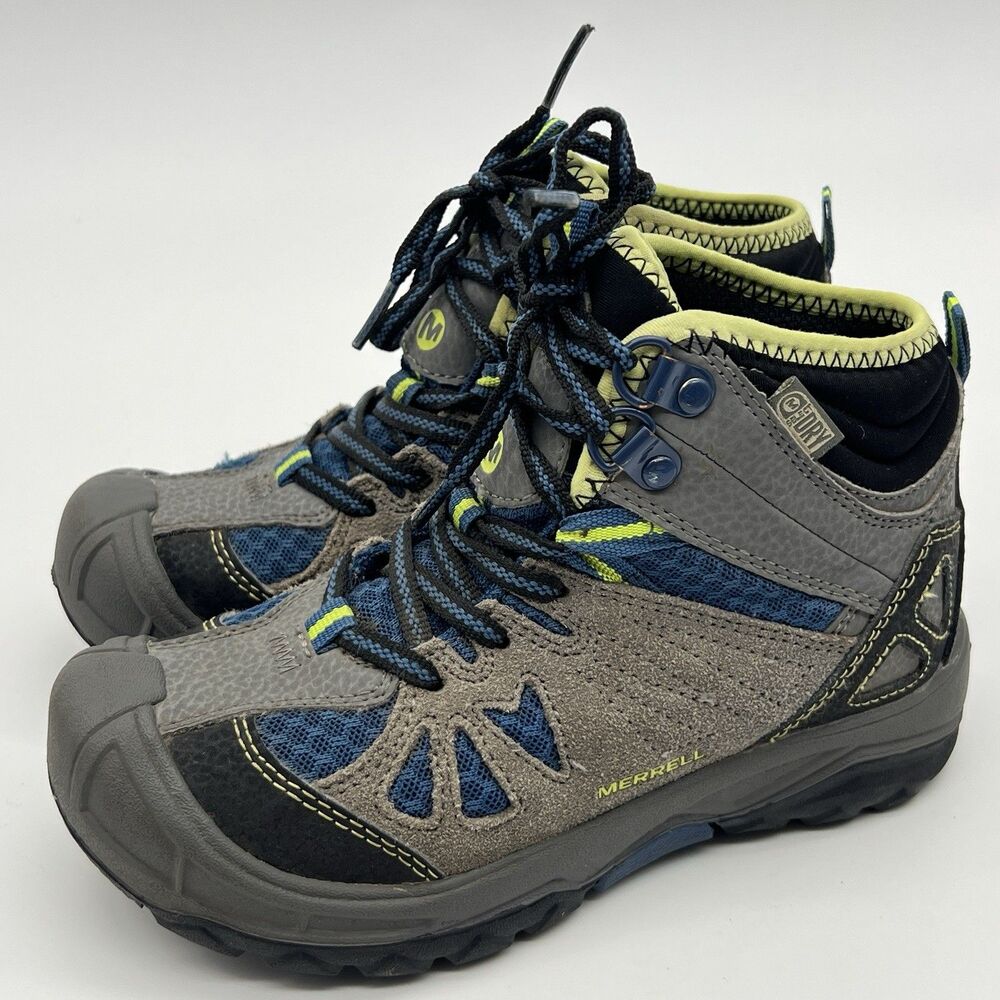 Merrell Capra Mid WTPF Boots Boys 12 M Gray Blue Hiking Waterproof Trail Outdoor